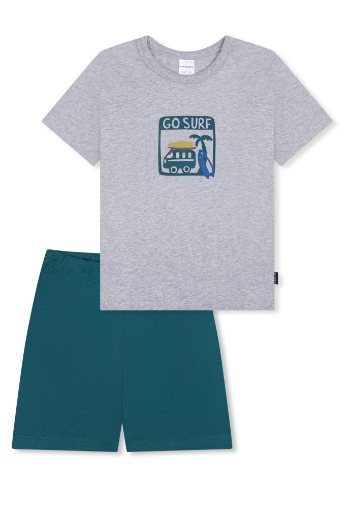 Schiesser Schlafanzug kurz Grau/Blau - Kids Nightwear für Jungen, Größe 4Y, 100 % Baumwolle