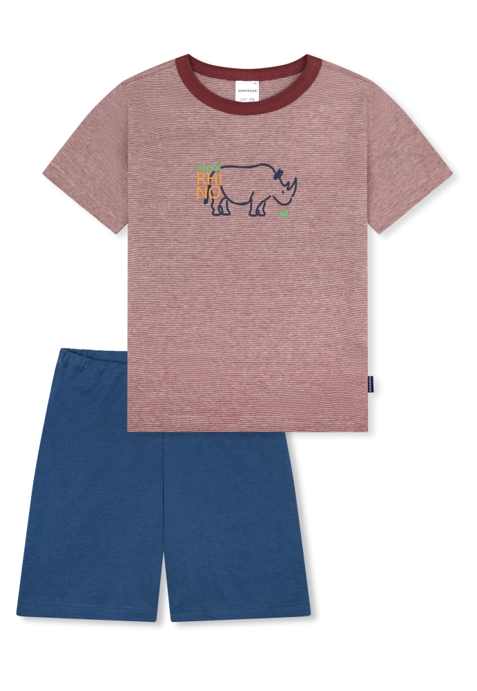 Schiesser Schlafanzug kurz Blau/Rot - Kids Nightwear für Jungen, Größe 2Y, 100 % Baumwolle