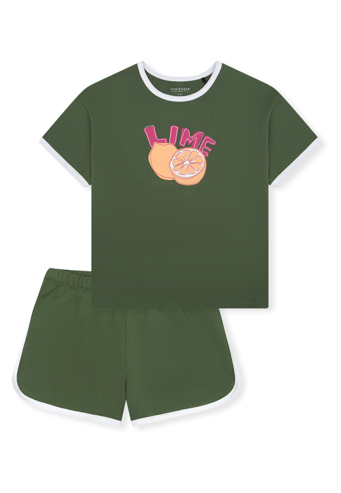 Schiesser Schlafanzug kurz Khaki - Teens Nightwear für Mädchen, Größe L, 100 % Baumwolle