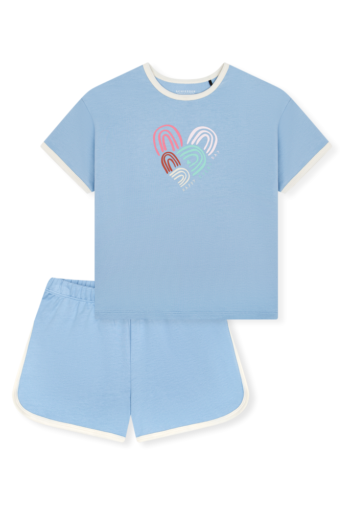 Schiesser Schlafanzug kurz Blau - Teens Nightwear für Mädchen, Größe XS, 100 % Baumwolle
