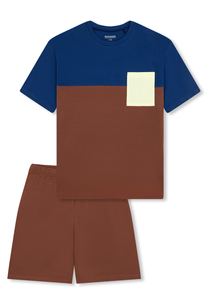 Schiesser Schlafanzug kurz Bunt gemustert - Teens Nightwear für Jungen, Größe XS, 100 % Baumwolle