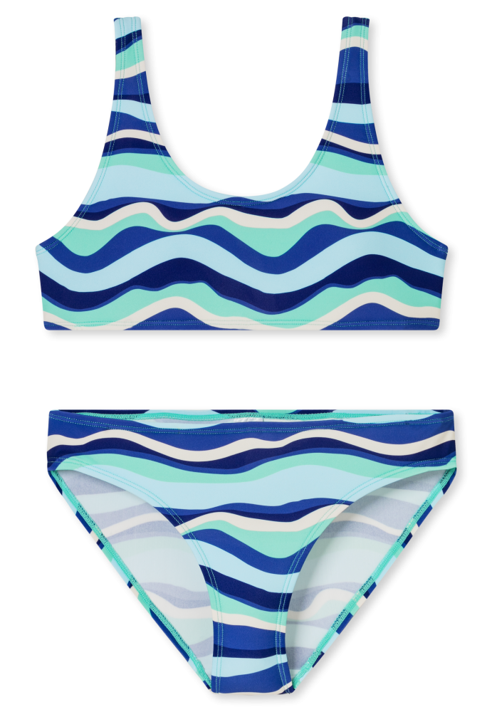 Schiesser Bikini Blau gemustert - Aqua für Mädchen, Größe M, 82 % Polyamid, 18 % Elasthan