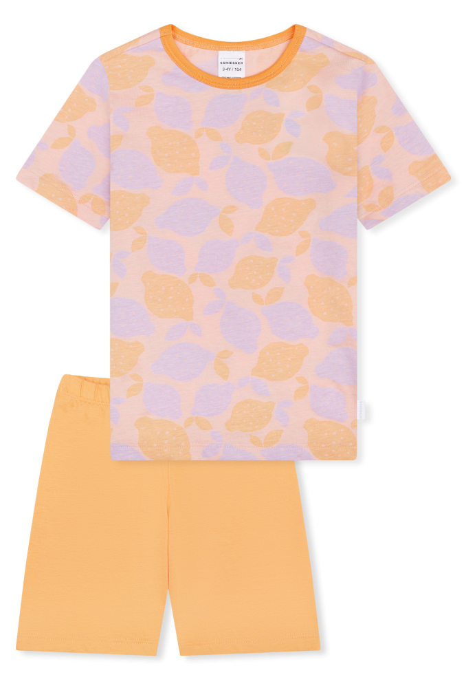 Schiesser Schlafanzug kurz Orange/Lila gemustert - Kids Nightwear für Mädchen, Größe 4Y, 100 % Baumwolle