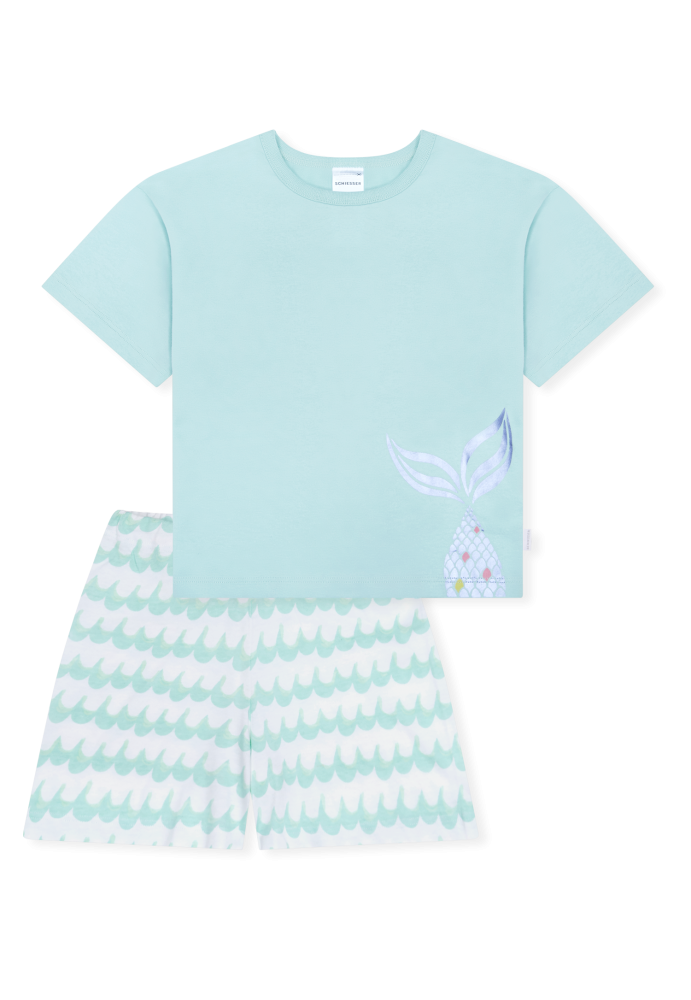 Schiesser Schlafanzug kurz Blau gemustert - Kids Nightwear für Mädchen, Größe 4Y, 100 % Baumwolle