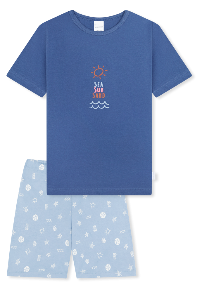 Schiesser Schlafanzug kurz Blau gemustert - Kids Nightwear für Mädchen, Größe 2Y, 100 % Baumwolle