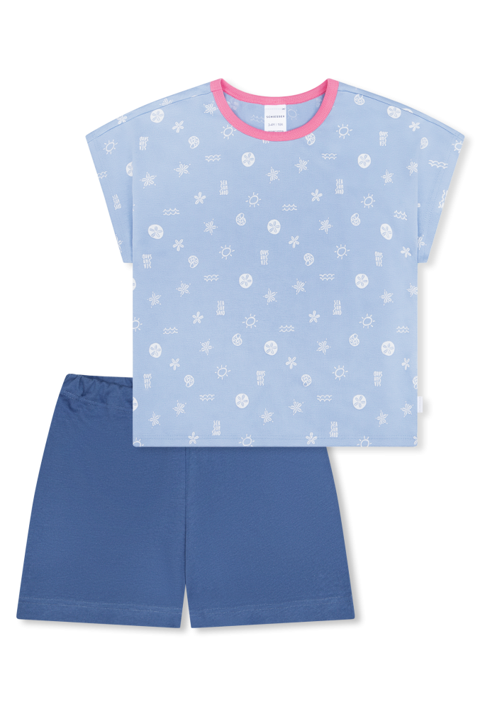 Schiesser Schlafanzug kurz Blau gemustert - Kids Nightwear für Mädchen, Größe 3Y, 100 % Baumwolle