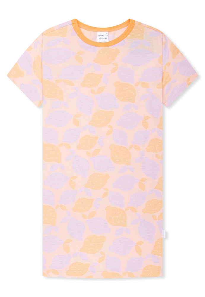 Schiesser Nachthemd kurzarm Orange/Lila gemustert - Kids Nightwear für Mädchen, Größe 2Y, 100 % Baumwolle