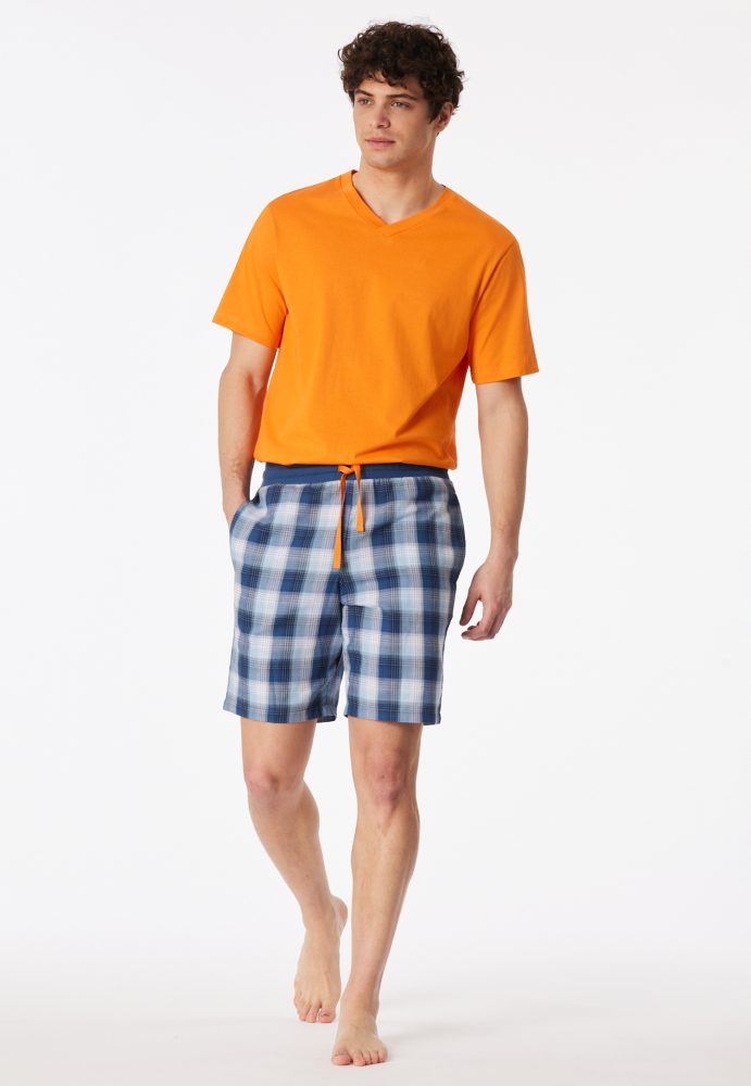 Schiesser Hose kurz Blau/Weiss kariert - Mix+Relax für Herren, Größe S, 100 % Baumwolle