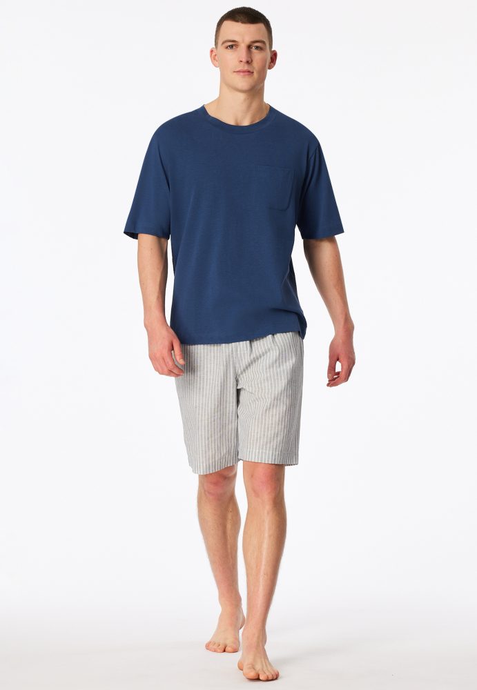 Schiesser T-Shirt Blau - Mix+Relax für Herren, Größe S, 80 % Baumwolle, 20 % Leinen