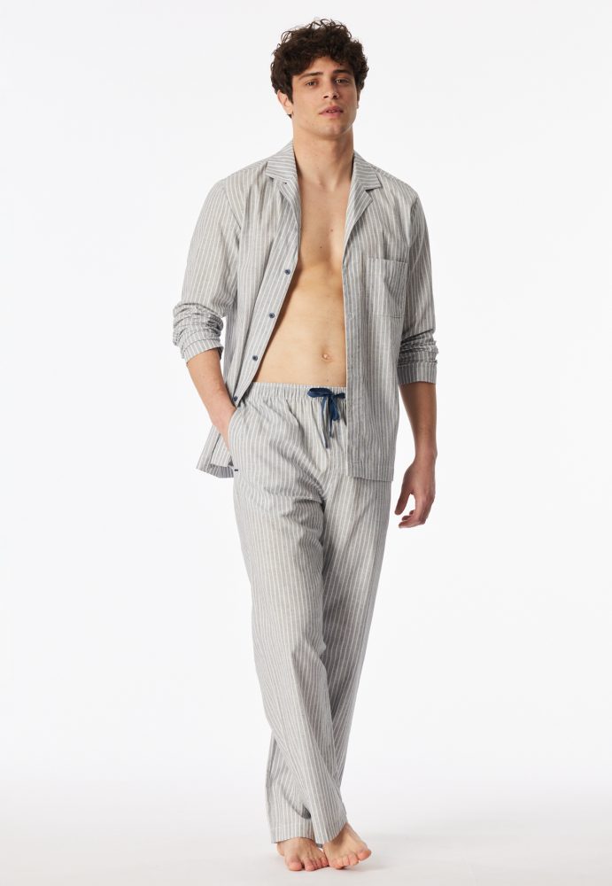 Schiesser Hose Grau/Weiss gestreift - Mix+Relax für Herren, Größe XL, 70 % Baumwolle, 30 % Leinen