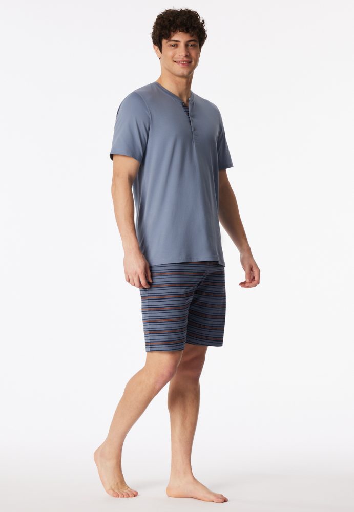 Schiesser Schlafanzug Blau/Rot gestreift - Casual Nightwear für Herren, Größe XXL, 100 % Baumwolle