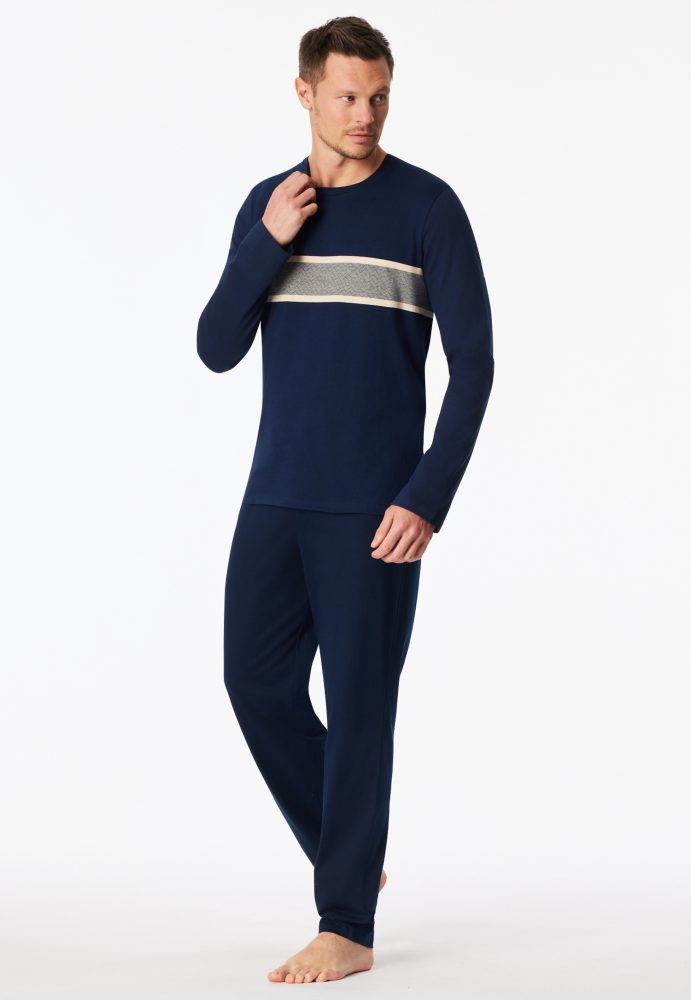 Schiesser Schlafanzug Dunkelblau - Casual Essentials für Herren, Größe S, 100 % Baumwolle
