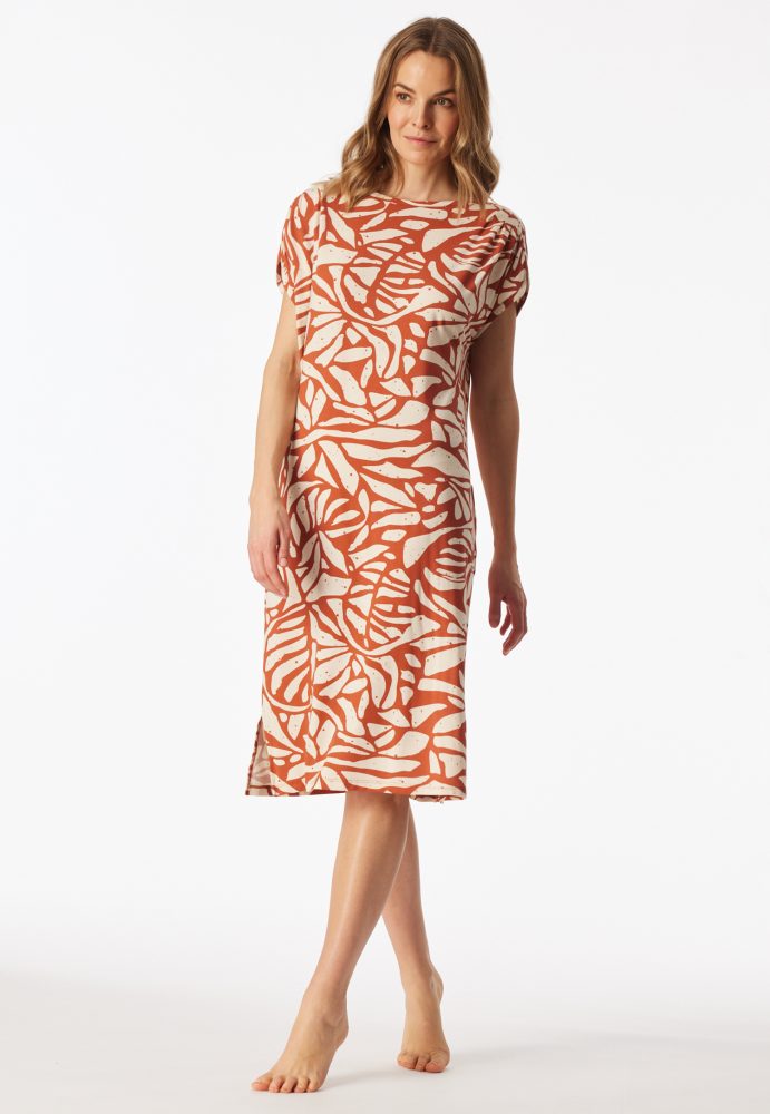 Schiesser Nachthemd kurzarm Orange/Off-White - Selected Premium für Damen, Größe S, 95 % Modal, 5 % Elasthan