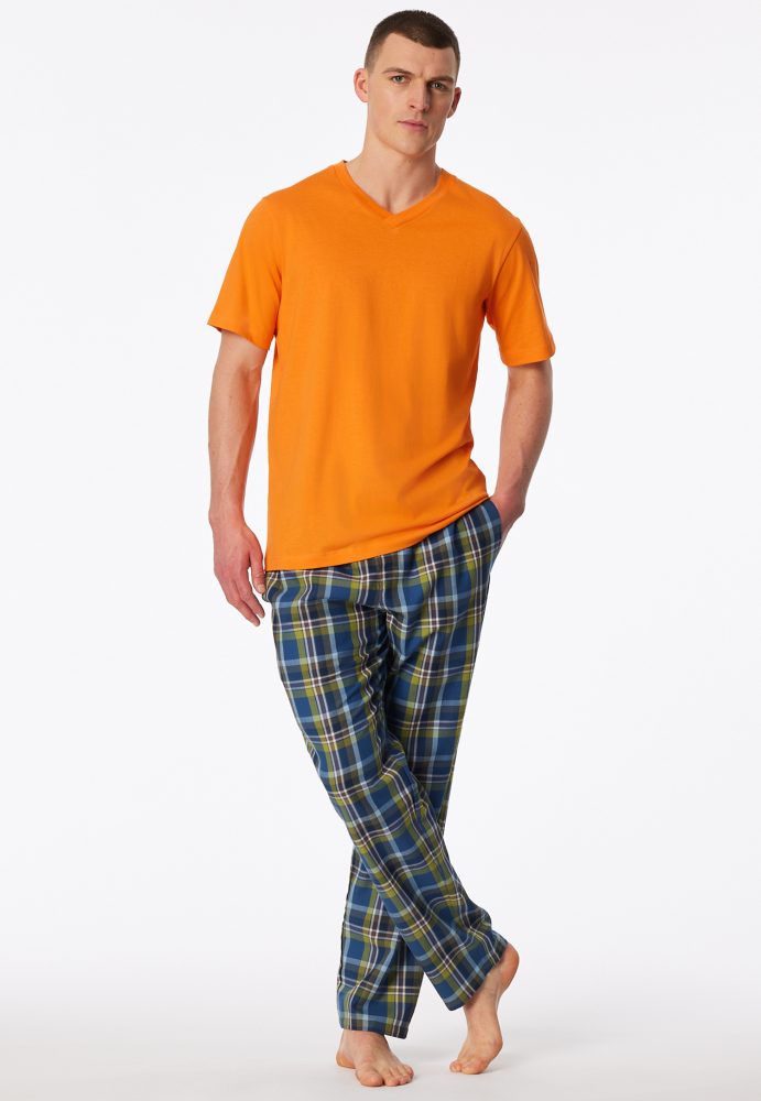Schiesser T-Shirt V-Ausschnitt Orange - Mix+Relax für Herren, Größe L, 100 % Baumwolle