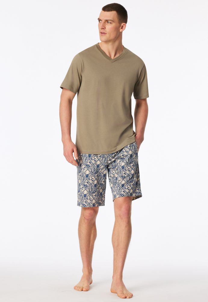 Schiesser T-Shirt V-Ausschnitt Oliv - Mix+Relax für Herren, Größe M, 100 % Baumwolle
