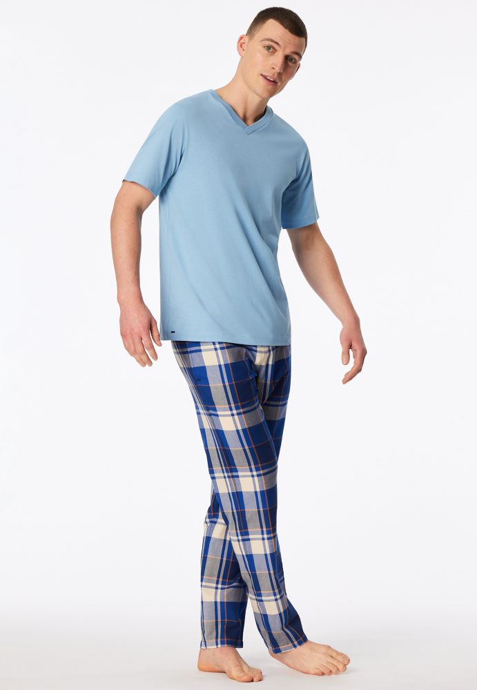 Schiesser T-Shirt V-Ausschnitt Blau - Mix+Relax für Herren, Größe M, 100 % Baumwolle