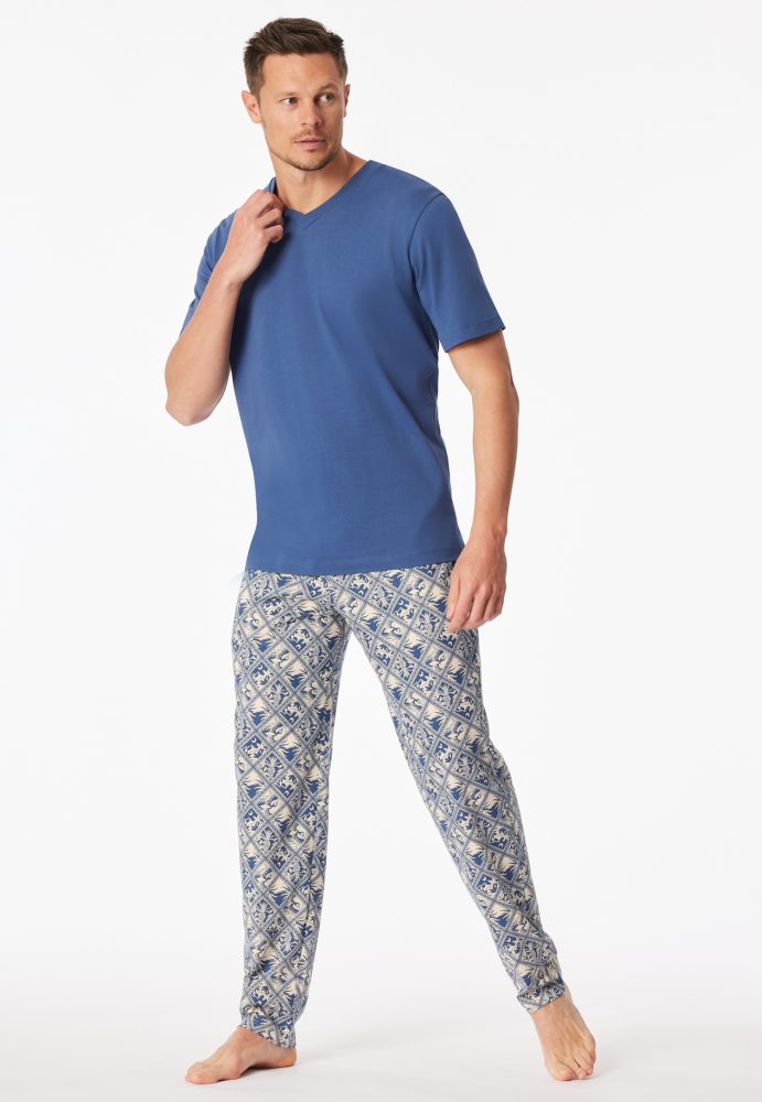 Schiesser T-Shirt V-Ausschnitt Blau - Mix+Relax für Herren, Größe M, 100 % Baumwolle