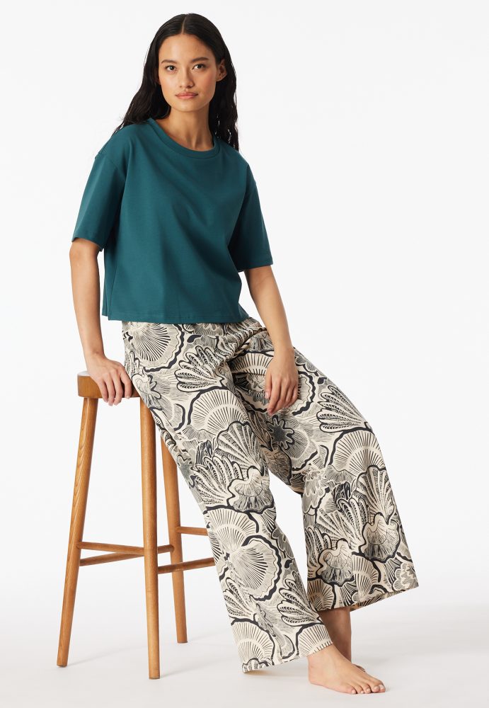 Schiesser T-Shirt cropped Petrol - Mix+Relax für Damen, Größe XXL, 100 % Baumwolle