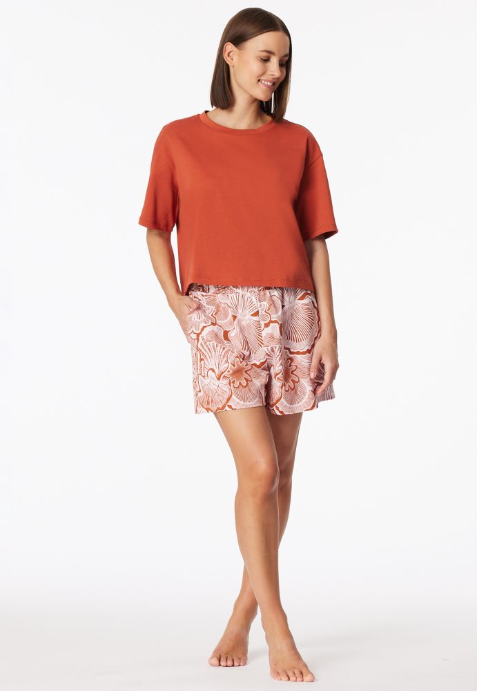 Schiesser Hose kurz Orange/Weiss gemustert - Mix+Relax für Damen, Größe XXL, 100 % Baumwolle