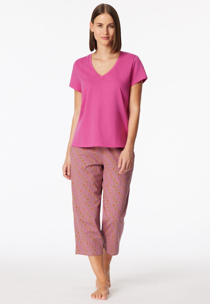 Schiesser T-Shirt V-Ausschnitt Pink - Mix+Relax für Damen, Größe S, 95 % Baumwolle, 5 % Elasthan