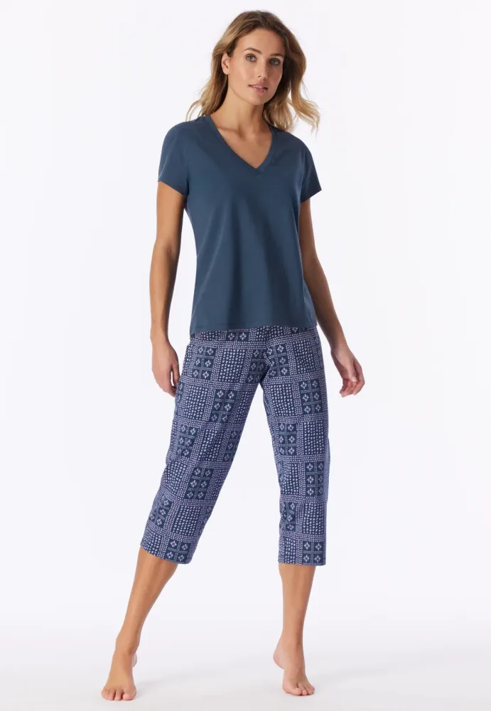 Schiesser T-Shirt V-Ausschnitt Blau - Mix+Relax für Damen, Größe S, 95 % Baumwolle, 5 % Elasthan