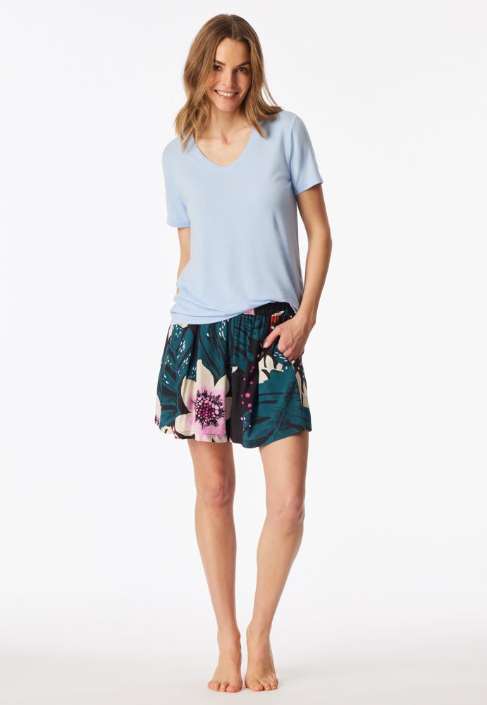 Schiesser T-Shirt V-Ausschnitt Blau - Mix+Relax für Damen, Größe S, 95 % Modal, 5 % Elasthan
