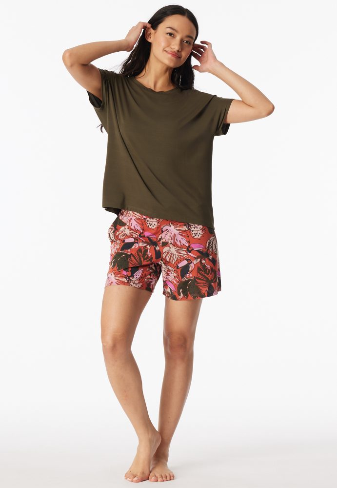 Schiesser T-Shirt Oliv - Mix+Relax für Damen, Größe XL, 95 % Modal, 5 % Elasthan