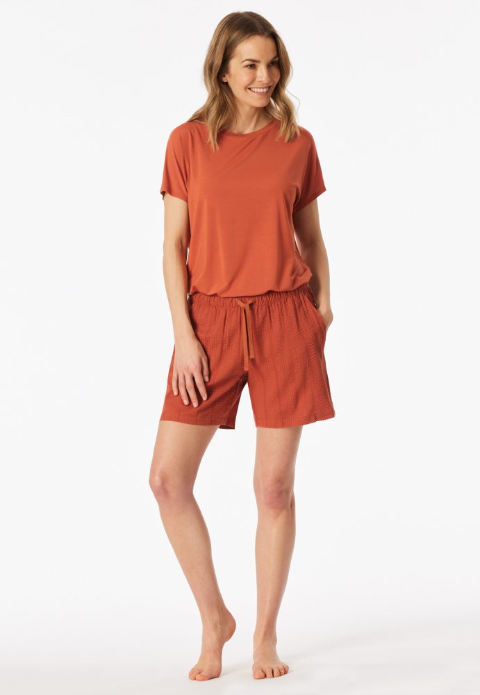 Schiesser Hose kurz Orange - Mix+Relax für Damen, Größe XS, 60 % Baumwolle, 40 % Viskose