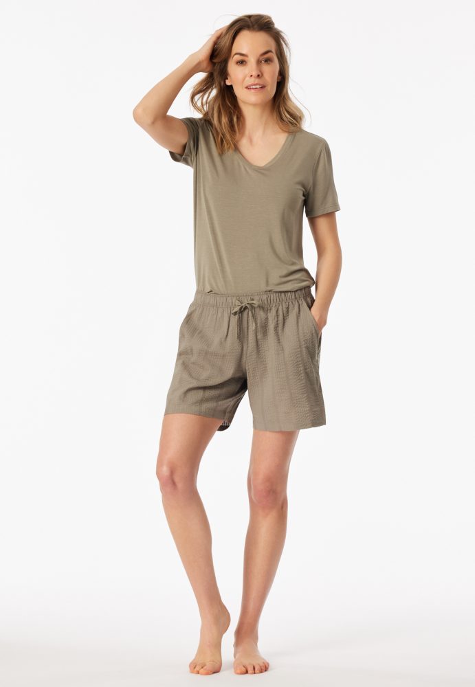 Schiesser Hose kurz Oliv - Mix+Relax für Damen, Größe M, 60 % Baumwolle, 40 % Viskose