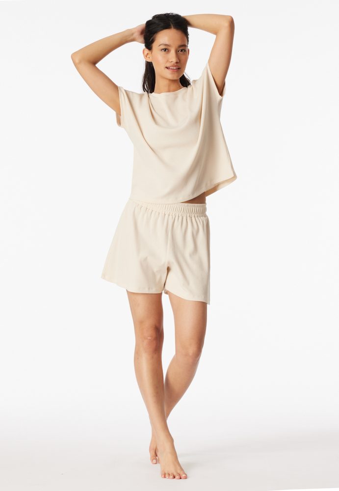 Schiesser Schlafanzug kurz Feinripp Soft Beige - Casual Feel für Damen, Größe XXL, 85 % Baumwolle, 15 % Polyester