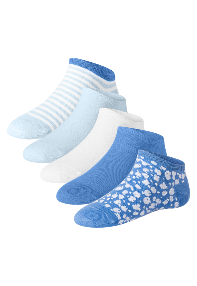 Schiesser Sneakersocken Damen 5er-Pack Blau/Weiss - Fashion für Damen, Größe 39/42, 77 % Baumwolle, 22 % Polyamid, 1 % Elasthan