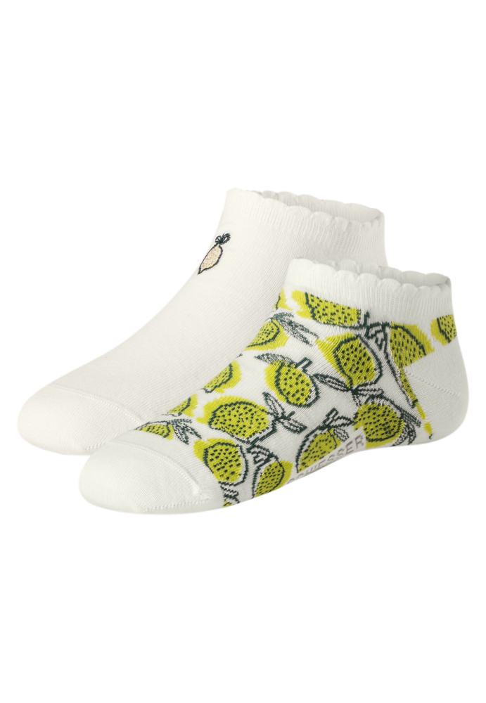 Schiesser Sneakersocken Damen 2er-Pack Weiss/Grün - Fashion für Damen, Größe 35/38, 77 % Baumwolle, 22 % Polyamid, 1 % Elasthan