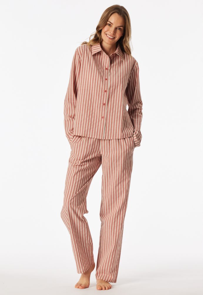 Schiesser Pyjama Rot gestreift - Selected Premium für Damen, Größe M, 82 % Baumwolle, 17 % Polyester, 1 % Elasthan