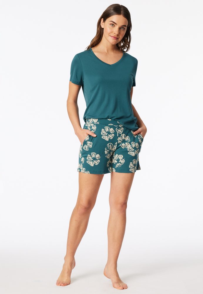 Schiesser Schlafanzug kurz Petrol gemustert - Modern Nightwear für Damen, Größe M, 65 % Modal, 35 % Baumwolle