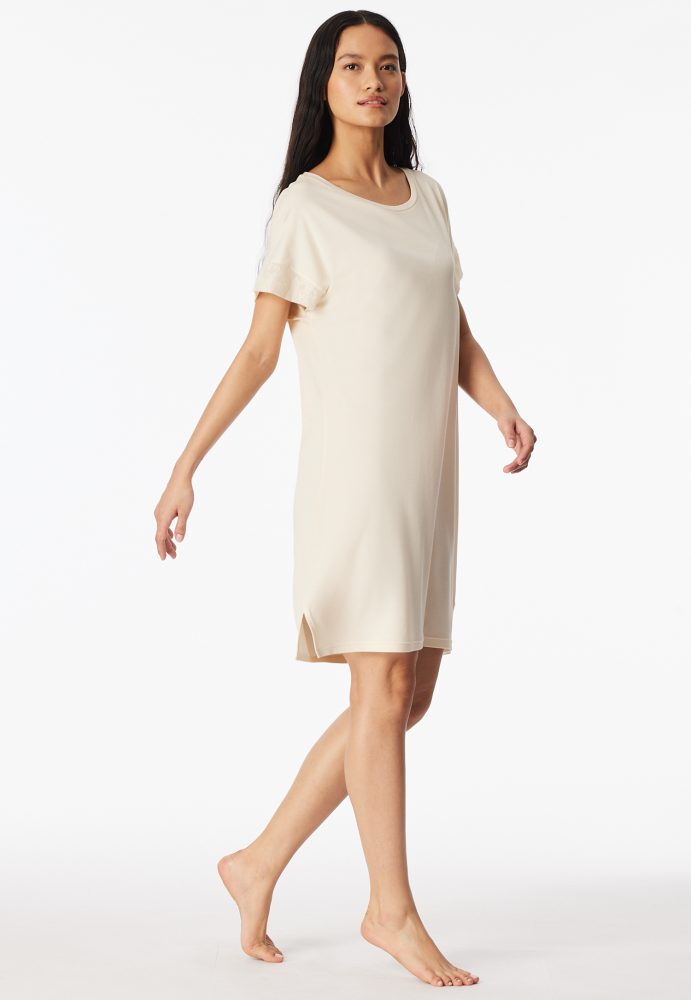 Schiesser Nachthemd kurzarm Soft Beige - Modern Allure für Damen, Größe XL, 65 % Modal, 35 % Baumwolle