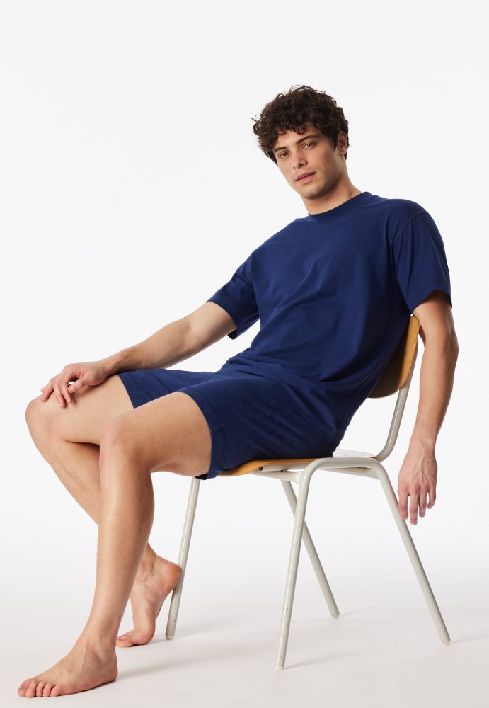 Schiesser Schlafanzug kurz Blau - Modern Essentials für Herren, Größe M, 100 % Baumwolle