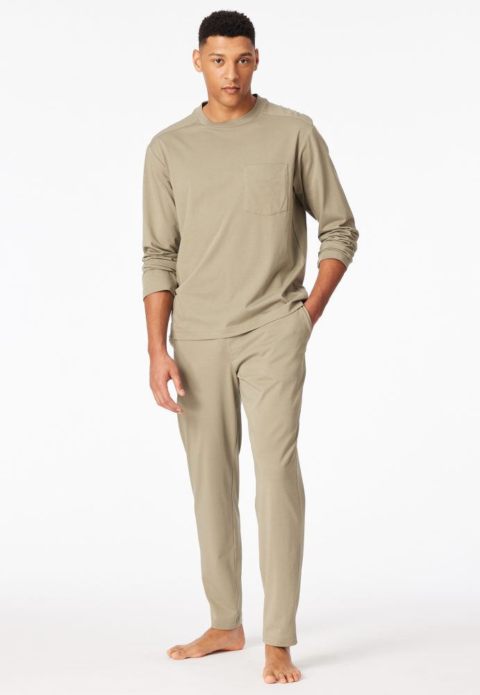 Schiesser Schlafanzug Beige - Modern Nightwear für Herren, Größe S, 73 % Baumwolle, 27 % Polyester