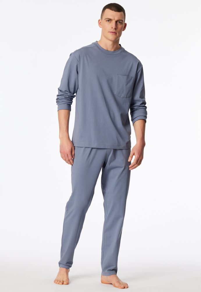 Schiesser Schlafanzug Blau - Modern Nightwear für Herren, Größe L, 73 % Baumwolle, 27 % Polyester