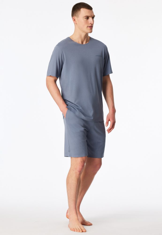 Schiesser Schlafanzug kurz Blau - Modern Bonded für Herren, Größe S, 60 % Baumwolle, 40 % Modal