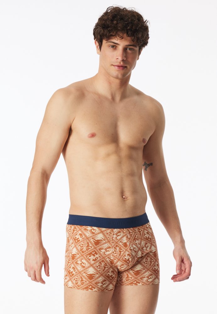 Schiesser Enge Boxershorts Orange gemustert - 95/5 für Herren, Größe L, 95 % Baumwolle, 5 % Elasthan