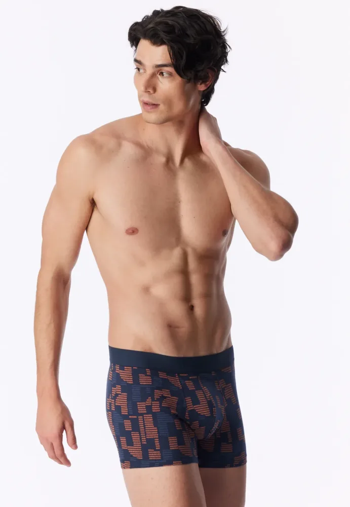 Schiesser Enge Boxershorts Blau/Orange gemustert - 95/5 für Herren, Größe M, 95 % Baumwolle, 5 % Elasthan