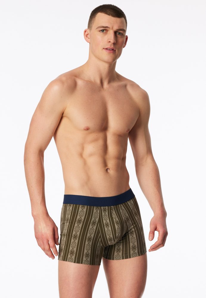 Schiesser Enge Boxershorts Oliv gemustert - 95/5 für Herren, Größe S, 95 % Baumwolle, 5 % Elasthan