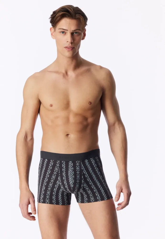 Schiesser Enge Boxershorts Schwarz/Blau gemustert - 95/5 für Herren, Größe M, 95 % Baumwolle, 5 % Elasthan