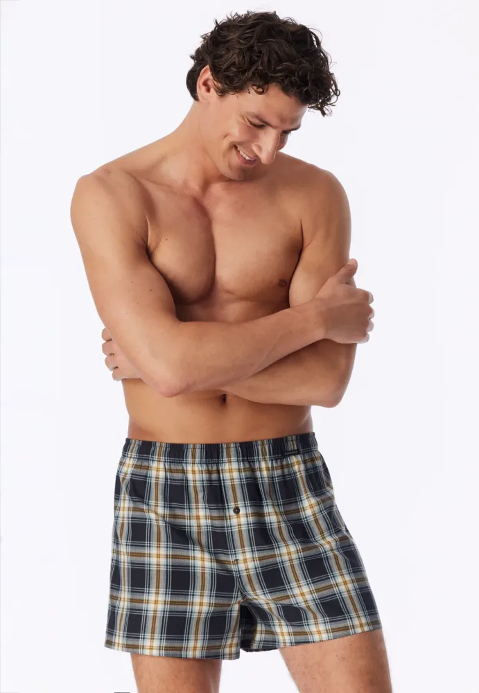 Schiesser Boxershorts mit Knopfleiste 2er-Pack Bunt kariert - Boxershorts Multipacks für Herren, Größe L, 100 % Baumwolle