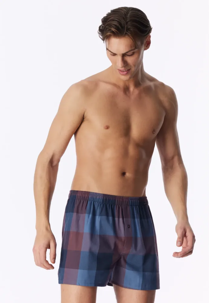 Schiesser Boxershorts mit Knopfleiste 2er-Pack Bunt kariert -  Boxershorts Multipack für Herren, Größe M, 100 % Baumwolle