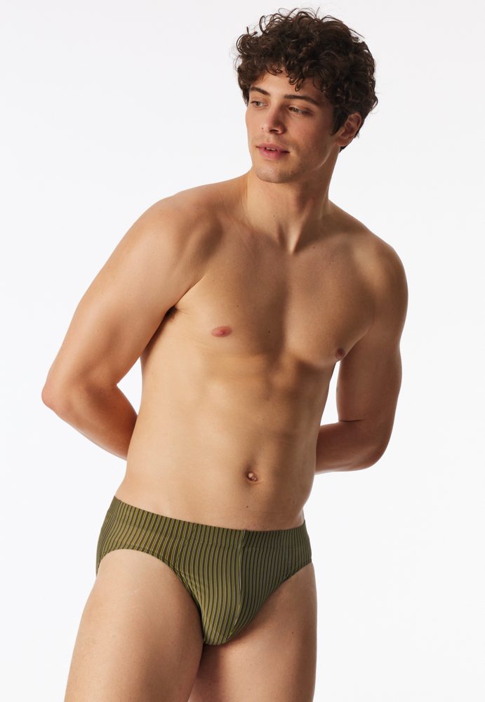 Schiesser Slip Grün gestreift - Long Life Soft für Herren, Größe M, 85 % Polyamid, 15 % Elasthan