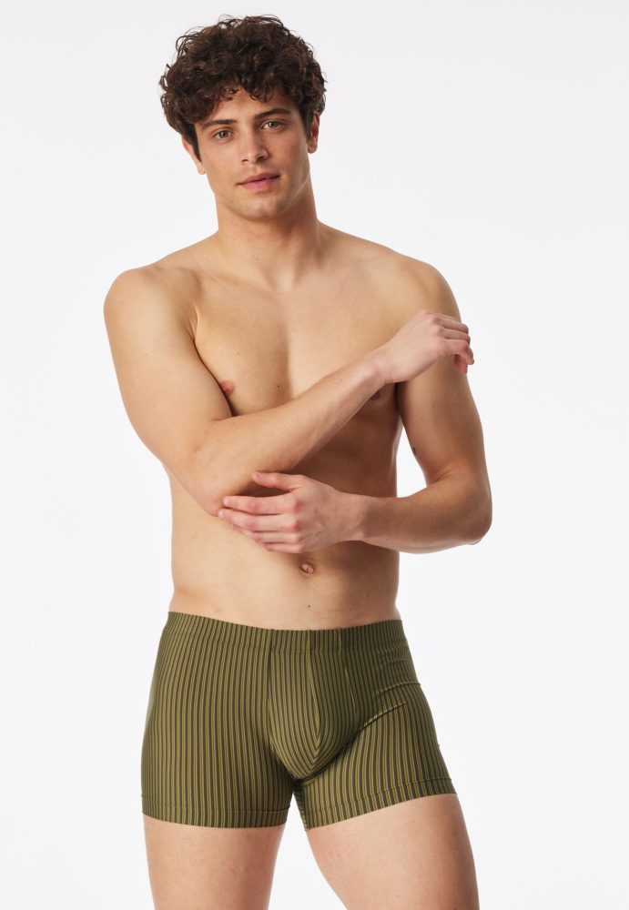 Schiesser Enge Boxershorts Grün gestreift - Pure Micro für Herren, Größe M, 85 % Polyamid, 15 % Elasthan