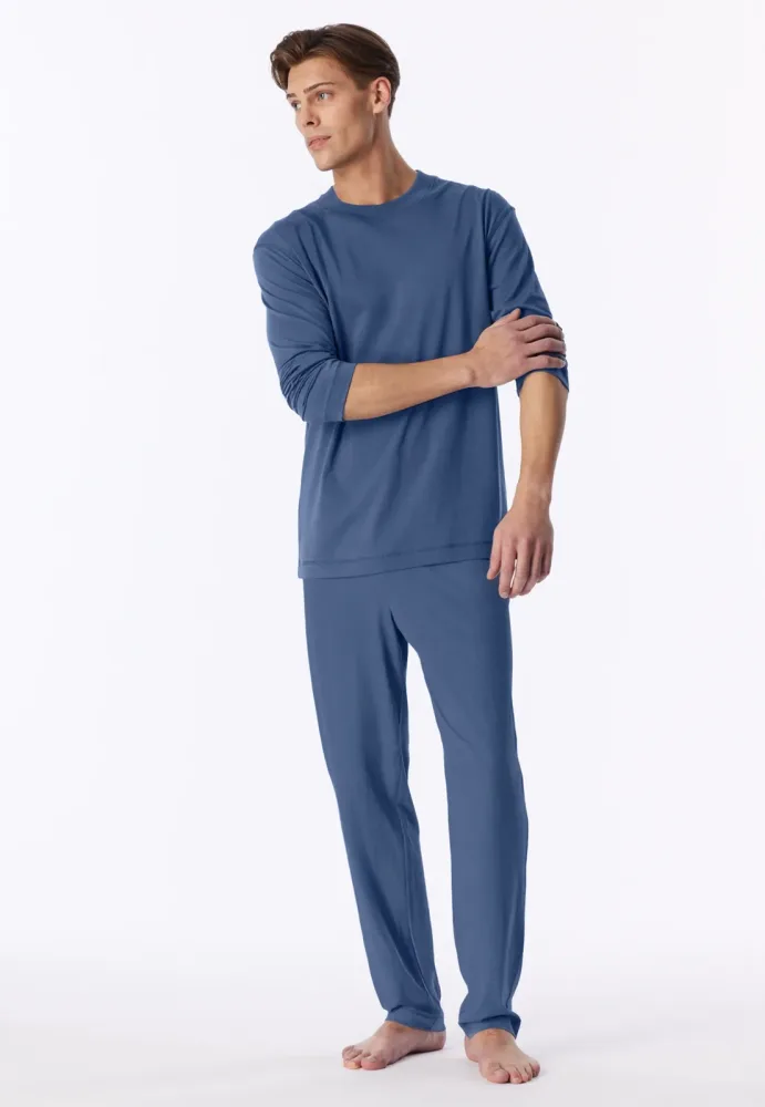 Schiesser Schlafanzug Blau - Modern Essentials für Herren, Größe M, 100 % Baumwolle