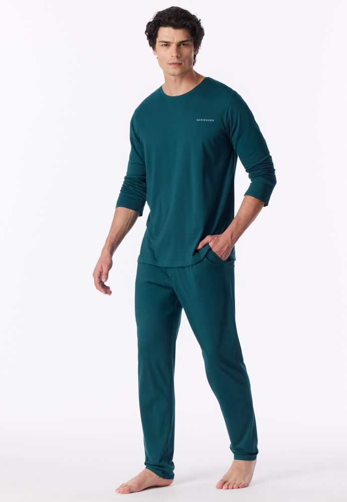 Schiesser Schlafanzug Petrol - Modern Bonded für Herren, Größe L, 60 % Baumwolle, 40 % Modal