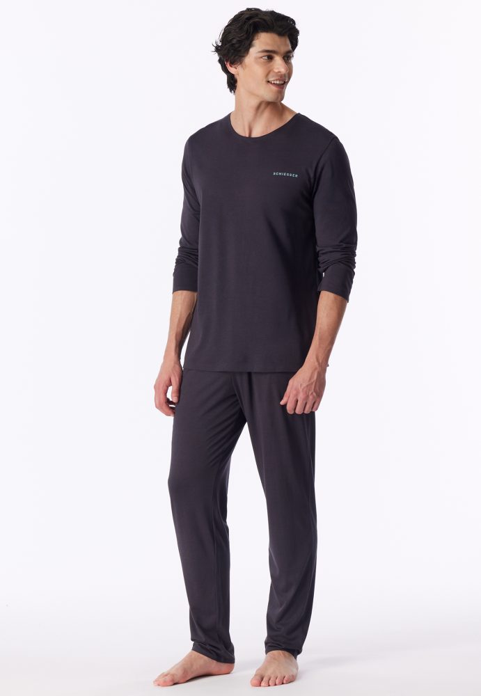 Schiesser Schlafanzug Anthrazit - Modern Bonded für Herren, Größe L, 60 % Baumwolle, 40 % Modal